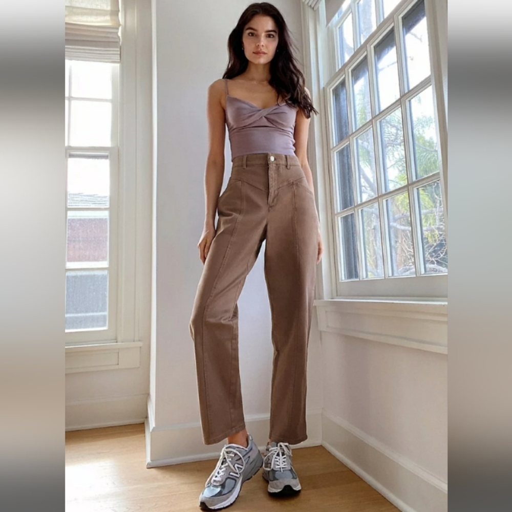 Aritzia Wilfred Free Archer Pant High Rise Wide Straight Leg Taupe Brown Sz 4